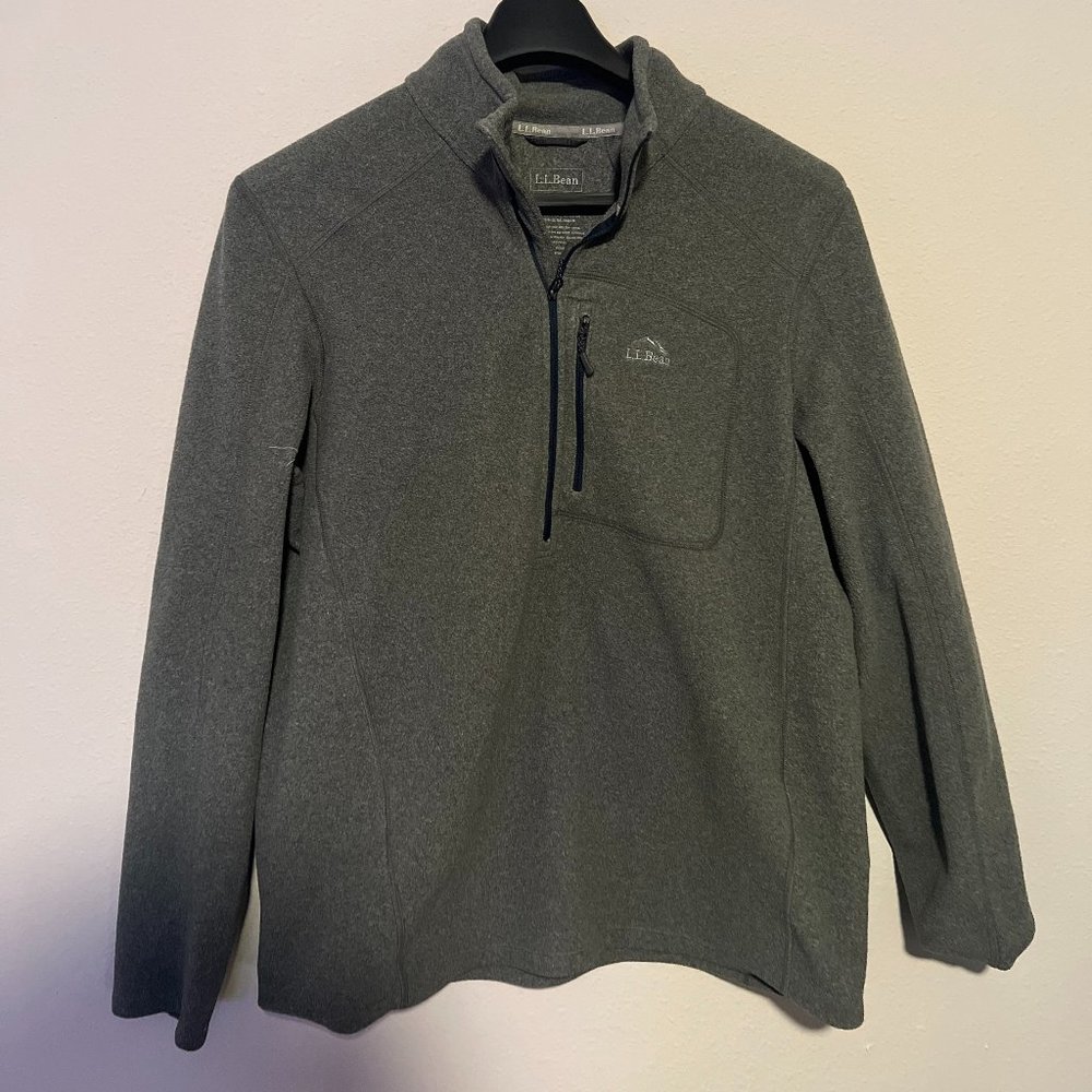 LL Bean Sweater Mens L Large Gray Polar Fleece Quarter Zip Long Sleeve Pullover